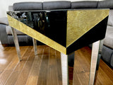 Real Gold Leaf & Black Glass Mirrored Console Table - WL320