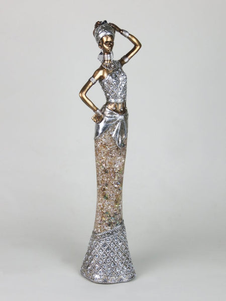 Golden African Lady with Peach & Silver Marble Dress Ornament - WL3800A