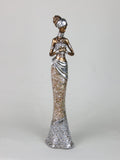 Golden African Lady with Peach & Silver Marble Dress Ornament - WL3800C