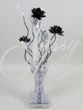 Small Silver Wire Table Lamp with Crystals and Black Flowers - WLT2222-3