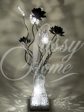 Small Silver Wire Table Lamp with Crystals and Black Flowers - WLT2222-3