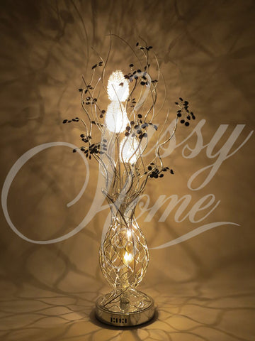 Silver Wire Table Lamp with Black Crystal Berries - WLT3016-5 SBLK
