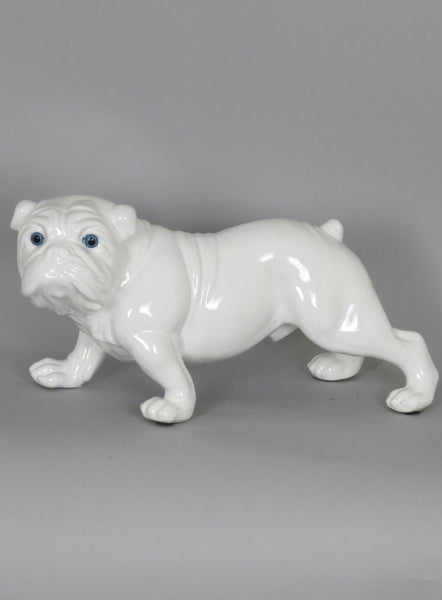 White Ceramic Blue Eyes Standing Bulldog Ornament - WLC006