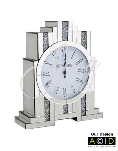 Large Art Deco Mirrored Crushed Diamante Mantle Clock - CD136