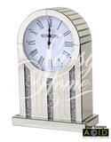 Round Face Mirrored Crushed Diamante Mantle Clock - CD156