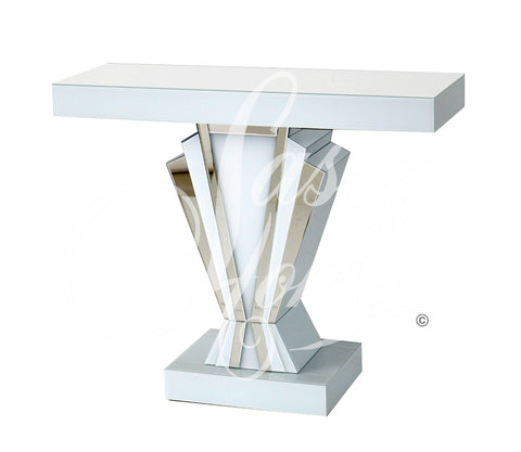 Mirrored & White Glass V Shape Console Table - CD158