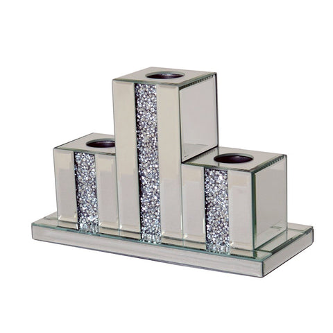 3 Tier Large Mirrored Crushed Diamante Tea Light Candle Holder - CD174