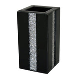 Black Glass & Diamante Crystal Square Pillar Vase - CD181