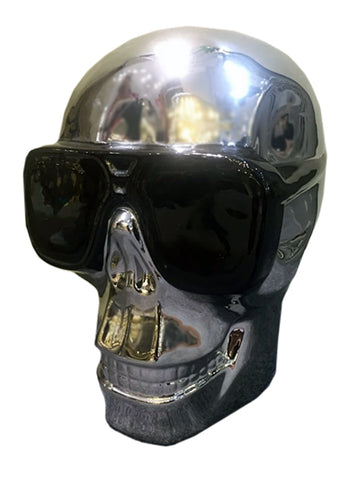 Silver Electroplated Large Skull with Sunglasses Ornament - CMC030