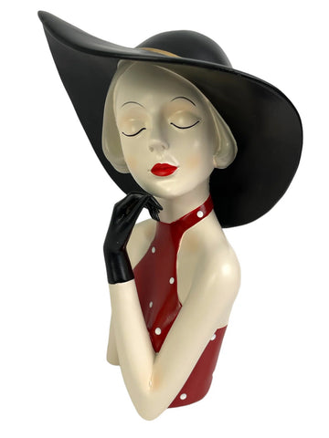 1930s Style French Lady in Red Dress Touching Face Ornament - FB003