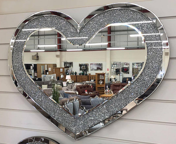 Crushed Diamante Wide Heart Shaped Mirror - CD144