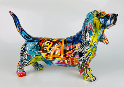 Multicolour Graffiti Basset Hound Ornament - JG045