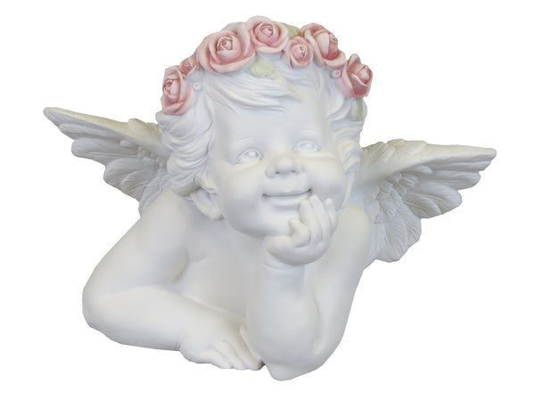 White Male Cherub Ornament with Flower Crown - SC001