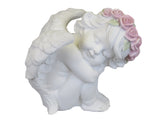 White Sleeping Cherub Ornament with Flower Crown - SC003