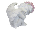 White Sleeping Cherub Ornament with Flower Crown - SC003