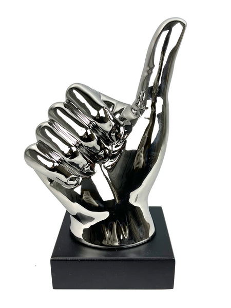Silver Ceramic Thumbs Up Hand Sign Ornament - CMC049